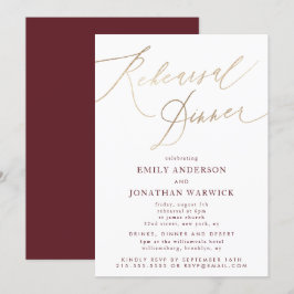 Invitación Ensayo Boda de caligrafía de otoño de oro y borgoñ