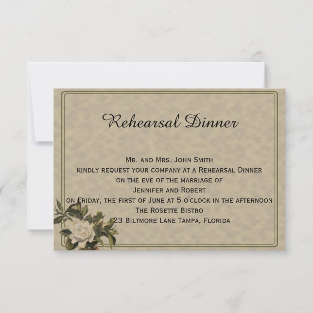 Invitación Ensayo Boda de la Gardenia de época (Anverso)
