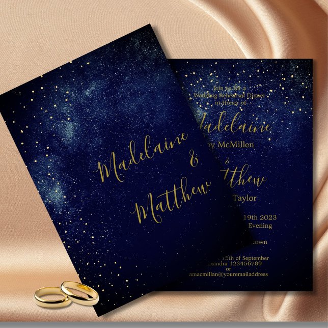 Invitación Ensayo Boda de las estrellas Sky Gold de la noche (Subido por el creador)