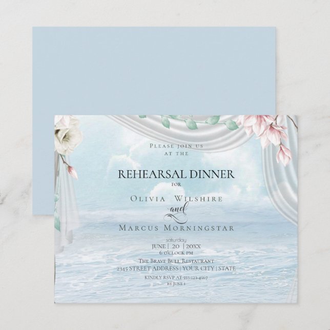 Invitación Ensayo boda | Elegante tortilla de mariscos de pla (Anverso / Reverso)