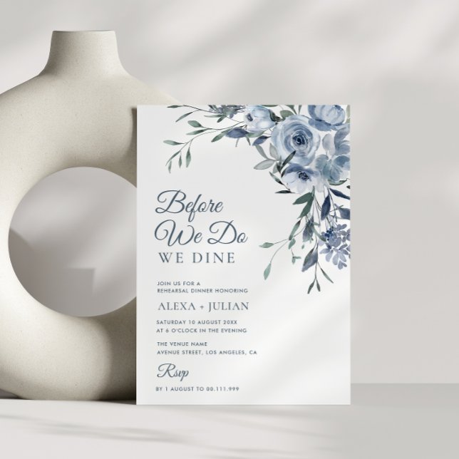 Invitación ensayo boda floral azul polvoriento (Subido por el creador)