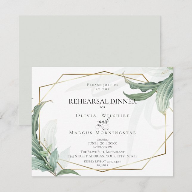 Invitación Ensayo boda | Modernas hojas tropicales elegantes (Anverso / Reverso)