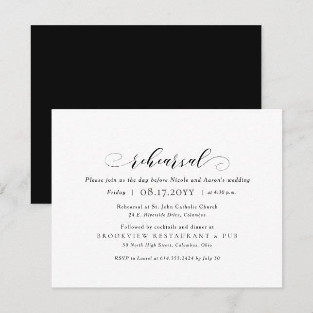 Invitación ensayo boda y cena simple y elegante (Anverso / Reverso)