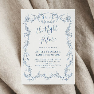 Invitación Ensayo Botánico de Boda, Noche Antes de Azul