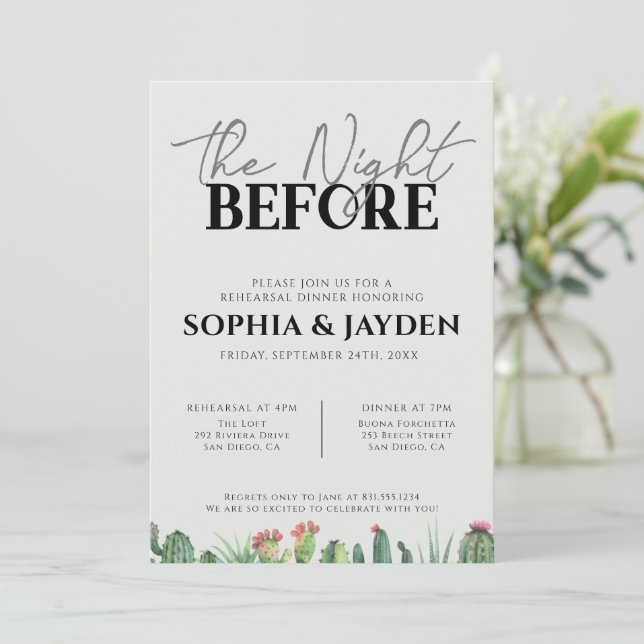 Invitación Ensayo Cactus Watercolor Sage Garden (Anverso de pie)