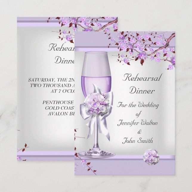Invitación Ensayo Cena Boda Lavender Purple Lilac 4 (Anverso / Reverso)