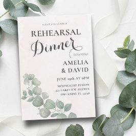 Invitación Ensayo Cena Eucalyptus Verde y Naranja