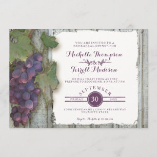 Invitación Ensayo Cena Fiesta Vino Rojo Tema de la cerca de l