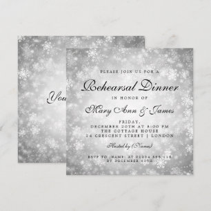 Invitación Ensayo Cena Plata Invierno Wonderland