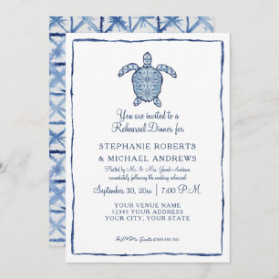 Invitación Ensayo Cena Shibori Indigo Playa Seaturtle