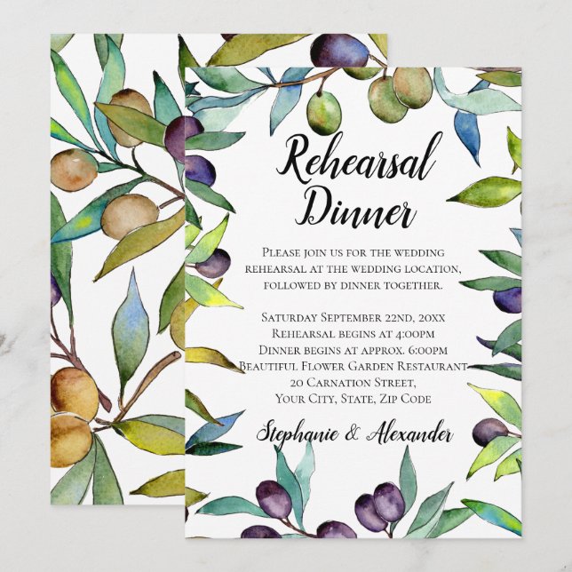 Invitación Ensayo de acuarela toscana de aceitunas saladas (Anverso / Reverso)