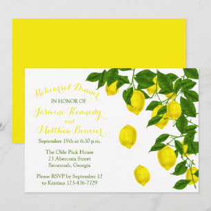 Invitación Ensayo de Boda Amarillo Cítrico Limón Verde Cena d