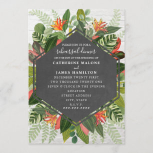 Invitación Ensayo de Boda botánico tropical ladrillo Cena