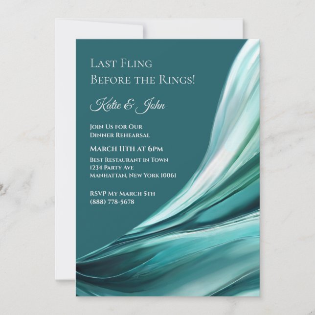 Invitación Ensayo de boda-cena-verde esmeralda moderno- (Anverso)