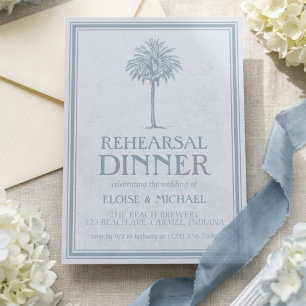 Invitación Ensayo de Boda con Elegante Palma de Color Azul Po