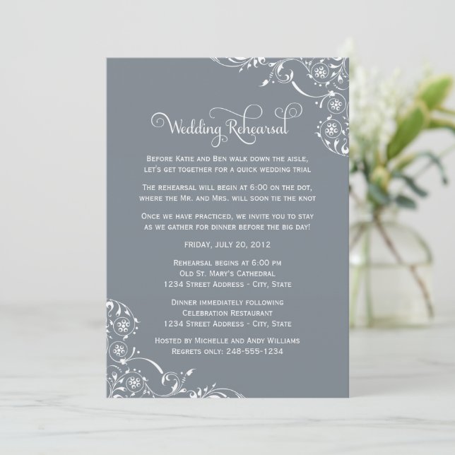 Invitación Ensayo de Boda con Florecimiento de Pizarra (Anverso de pie)