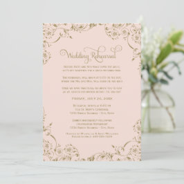Invitación Ensayo de Boda con Florecimiento de Rosa y Dorado