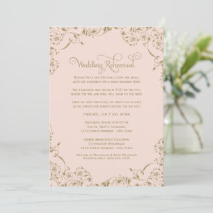 Invitación Ensayo de Boda con Florecimiento de Rosa y Dorado
