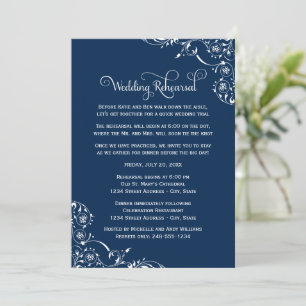 Invitación Ensayo de Boda con Floreo de Azul Marino
