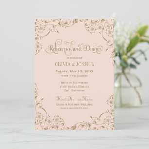 Invitación Ensayo de Boda con Floreo de Oro Rosado