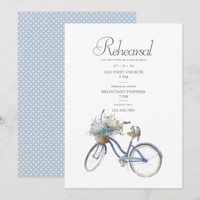 Invitación Ensayo de Boda de acuarela en bicicleta bohemia (Anverso / Reverso)