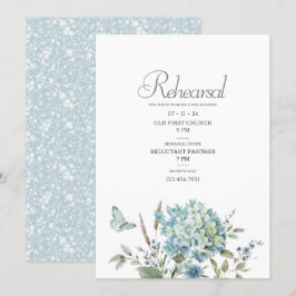 Invitación Ensayo de Boda de acuarela floral azul bohemio