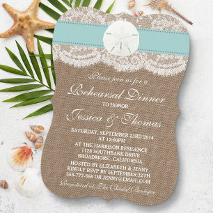 Invitación Ensayo de Boda de arena turquesa