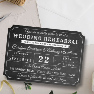 Invitación Ensayo de Boda de boletos de Chalkboard