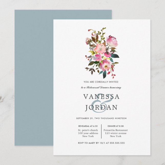 Invitación Ensayo de Boda de Bóquet brillante (Anverso / Reverso)