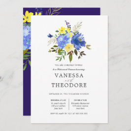 Invitación Ensayo de Boda de Bouquet amarillo y azul