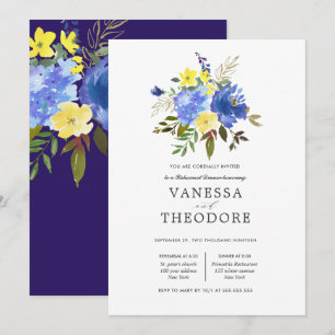 Invitación Ensayo de Boda de Bouquet amarillo y azul