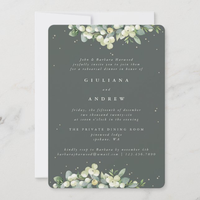 Invitación Ensayo de Boda de cerezo verde gris + eucalipto (Anverso)