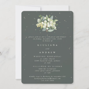 Invitación Ensayo de Boda de cerezo verde gris + eucalipto