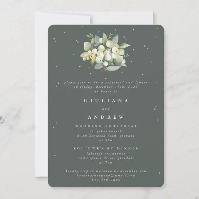 Invitación Ensayo de Boda de cerezo verde gris + eucalipto (Anverso)