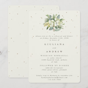 Invitación Ensayo de Boda de Cream Snowberry+Eucalyptus