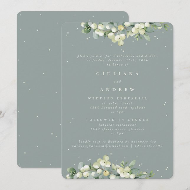 Invitación Ensayo de Boda de Espuma de Mar + Eucalipto (Anverso / Reverso)