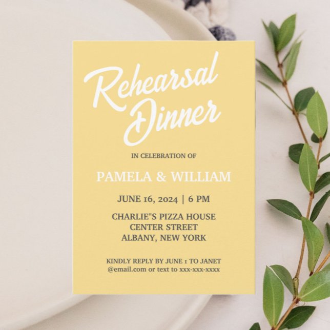 Invitación Ensayo de Boda de estilo sencillo amarillo con man (In Situ Wedding)