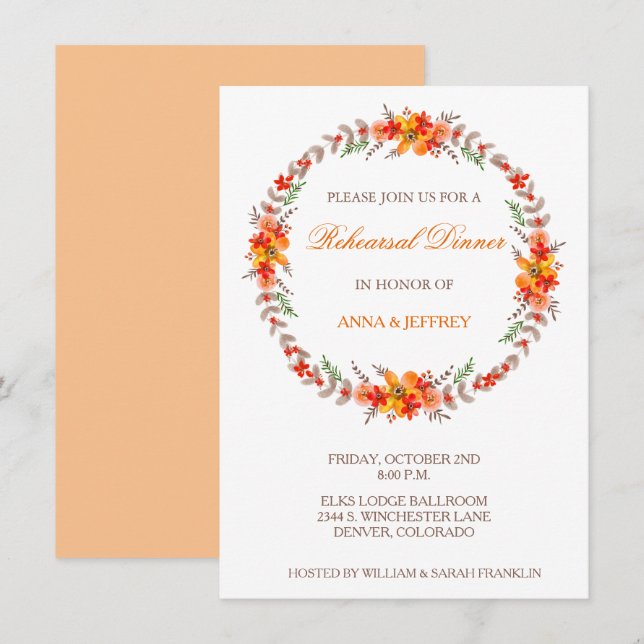 Invitación Ensayo de Boda de flor de mandarina (Anverso / Reverso)