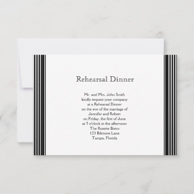 Invitación Ensayo de Boda de franja blanca Art Deco (Anverso)