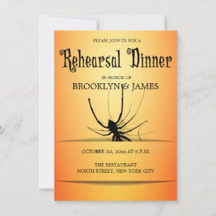 Invitación Ensayo de Boda de Halloween invita a Naranja Spide