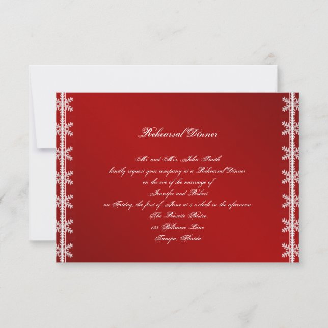 Invitación Ensayo de Boda de Invierno del Copo Blanco Rojo (Anverso)