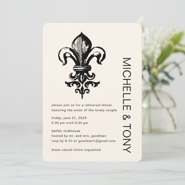 Invitación Ensayo de Boda de la cena de Black Modersal (Anverso de pie)