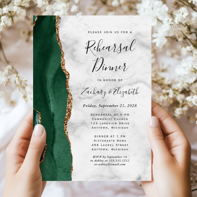 Invitación Ensayo de Boda de la esmeralda verde de oro (Subido por el creador)