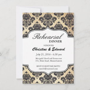 Invitación Ensayo de Boda de la etiqueta de Damasco de Vinvta