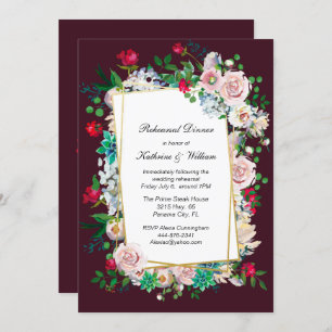 Invitación Ensayo de Boda de marco marrón y floral