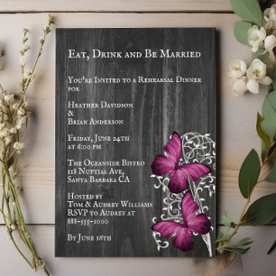 Invitación Ensayo de Boda de mariposa rusa magenta