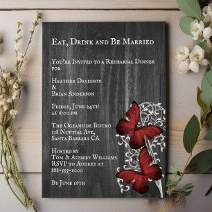 Invitación Ensayo de Boda de mariposa rusa roja