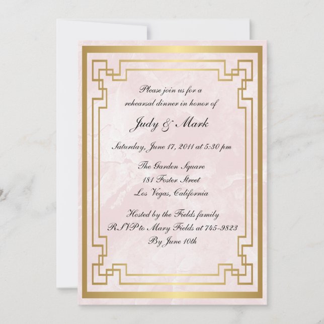 Invitación Ensayo de Boda de mármol rosa geométrico (Anverso)
