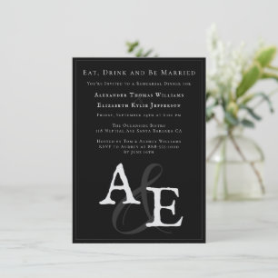 Invitación Ensayo de Boda de monograma Minimalista negro