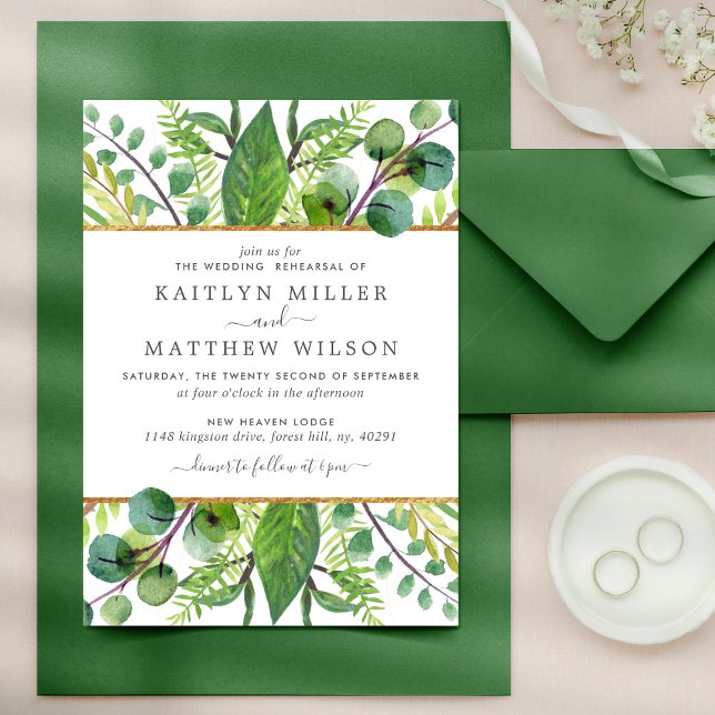 Invitación Ensayo de Boda de oro y vegetación (Subido por el creador)